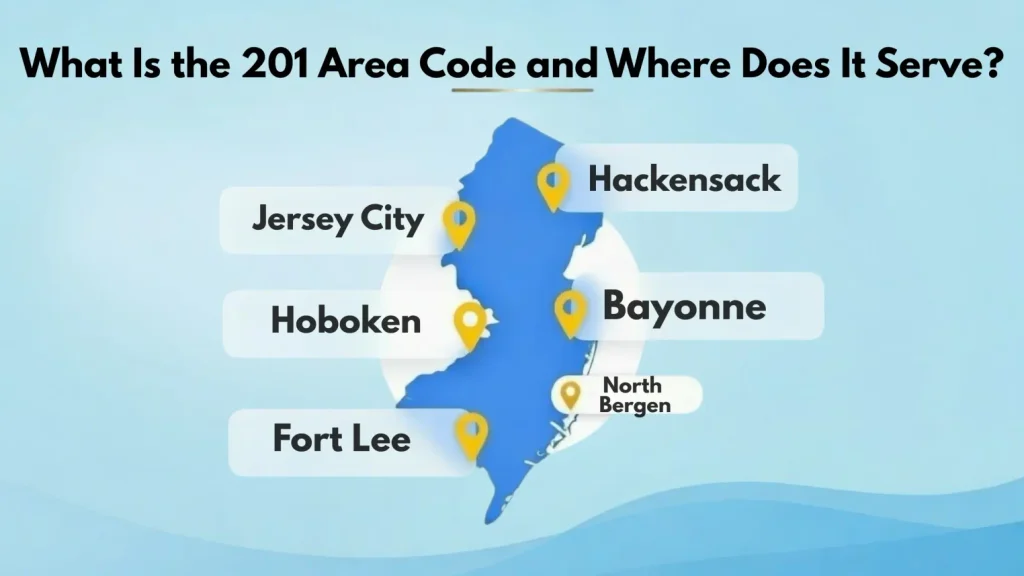 201 area code geographic coverage — Bergen and Hudson Counties, Northern New Jersey near New York City
