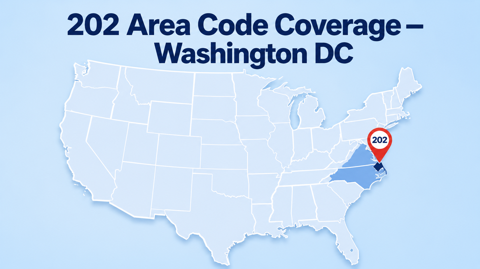 202 Area Code Coverage Map — Washington DC District of Columbia boundaries
