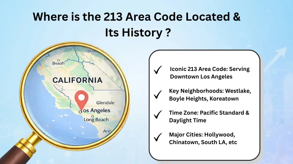 Where the 213 area code is located across downtown Los Angeles
