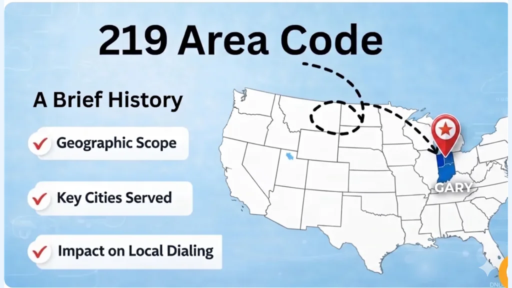 Map of the 219 area code showing northwest Indiana — Lake County, Porter County, and LaPorte County — with city pins for Gary, Hammond, East Chicago, Merrillville, Valparaiso, Michigan City, and Crown Point along the Lake Michigan shoreline, with the Chicago metro visible to the west