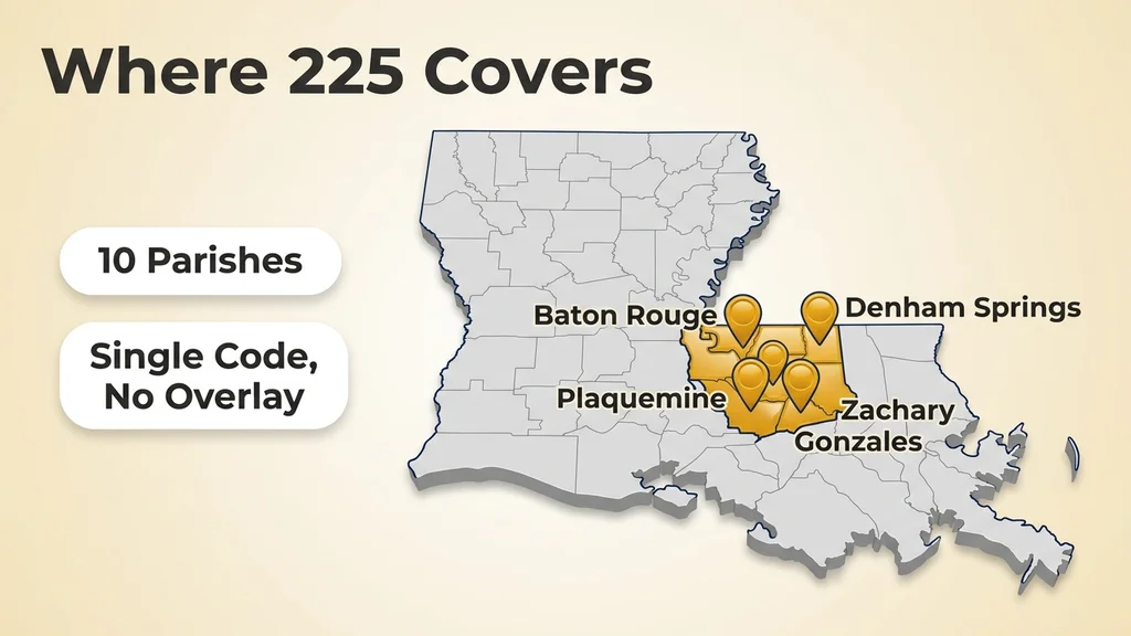 Dimensional map of the ten-parish Baton Rouge region of Louisiana highlighted with pins marking Baton Rouge, Gonzales, Denham Springs, Plaquemine, and Zachary