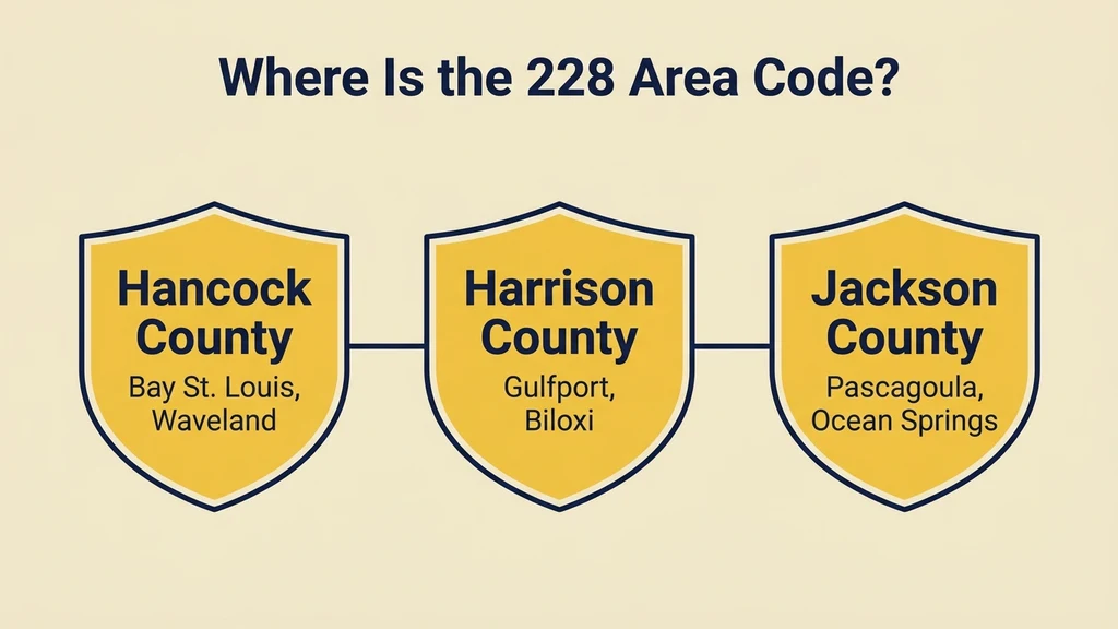 Three connected shield-shaped badges labeled Hancock, Harrison, and Jackson counties, each listing two Mississippi Gulf Coast cities underneath