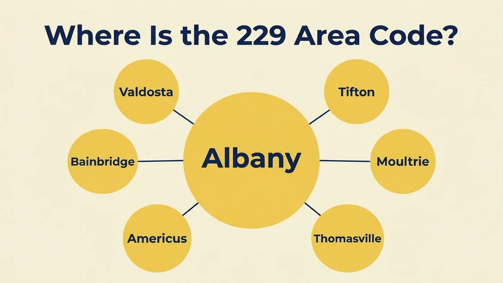 Grid of location cards for the 229 area code region listing Albany, Valdosta, Tifton, Moultrie, Thomasville, and Americus, Georgia