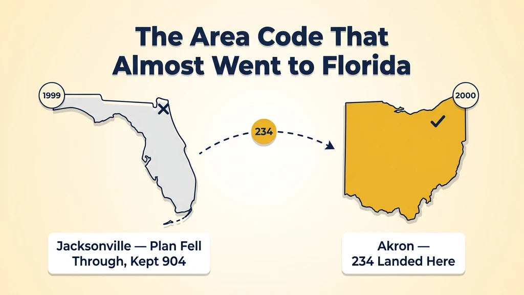Split-screen graphic showing Jacksonville, Florida crossed out on one side and Akron, Ohio checked as the final destination on the other, representing 234's reassignment