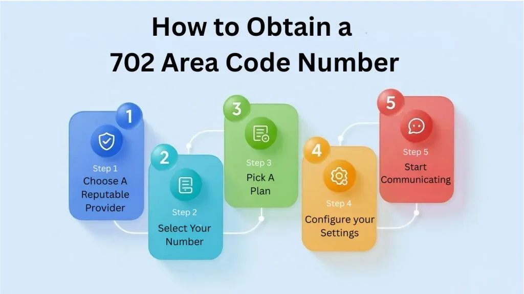 Five steps to obtain a 702 area code virtual phone number — choose provider, select number, pick plan, configure, activate