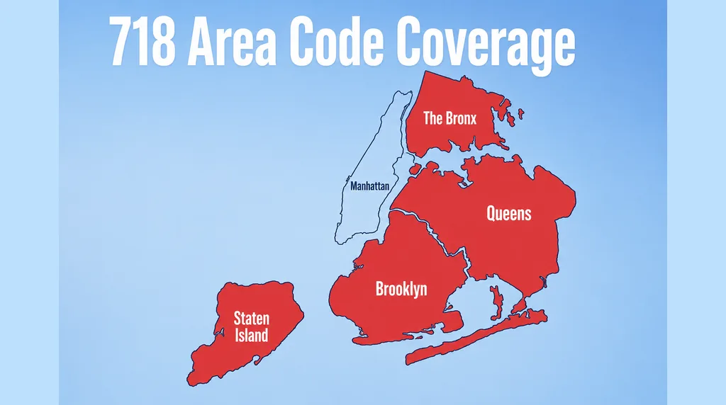 718 Area Code Coverage Map — Brooklyn, Queens, Bronx, and Staten Island boroughs of New York City