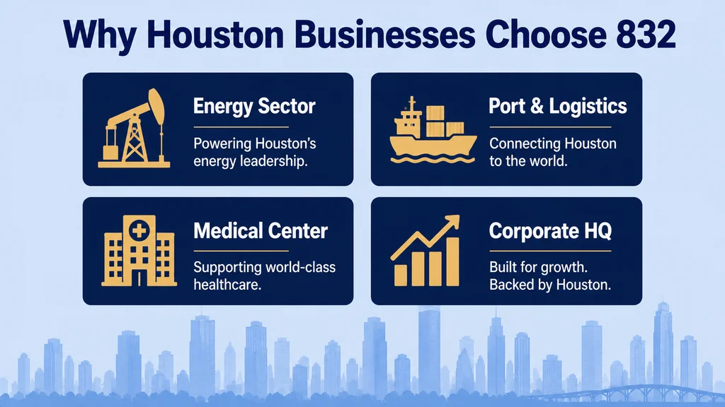 Four industry boxes showing oil derrick for Energy Sector, cargo ship for Port and Logistics, hospital for Medical Center and growth chart for Corporate HQ