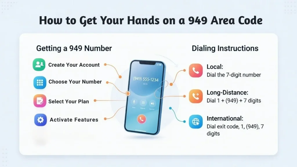 Five steps to get a 949 area code phone number — choose provider, select digits, pick a plan, set up account, activate features