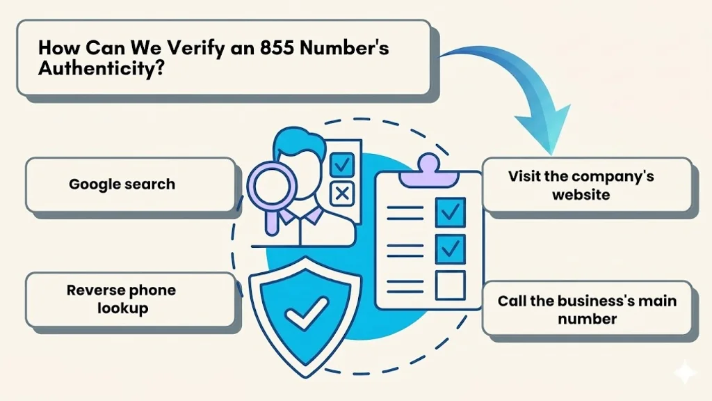 How can we verify an 855 number's authenticity — voicemail, reverse lookup, toll-free directories