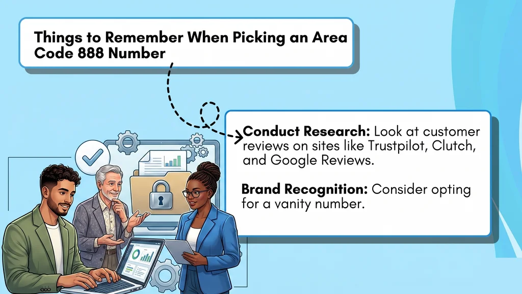 Things to remember when picking an 888 area code number — research, branding, recall, neutrality, expansion