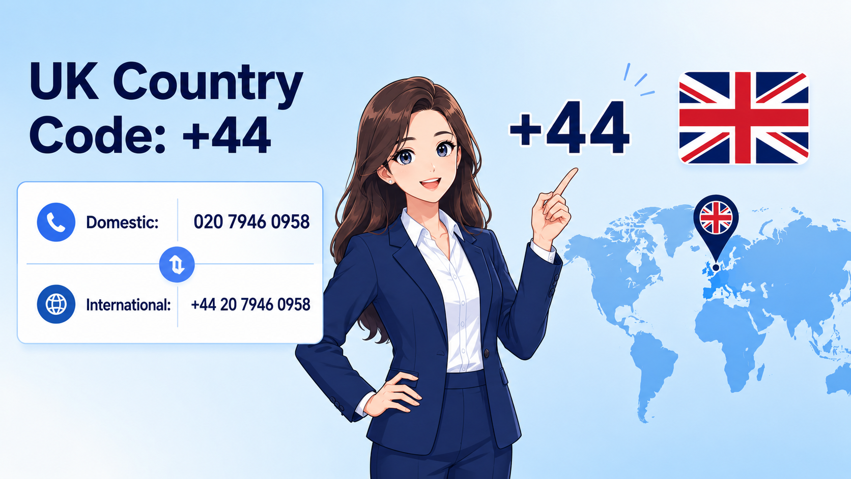 UK country code +44 — United Kingdom telephone code for international dialing