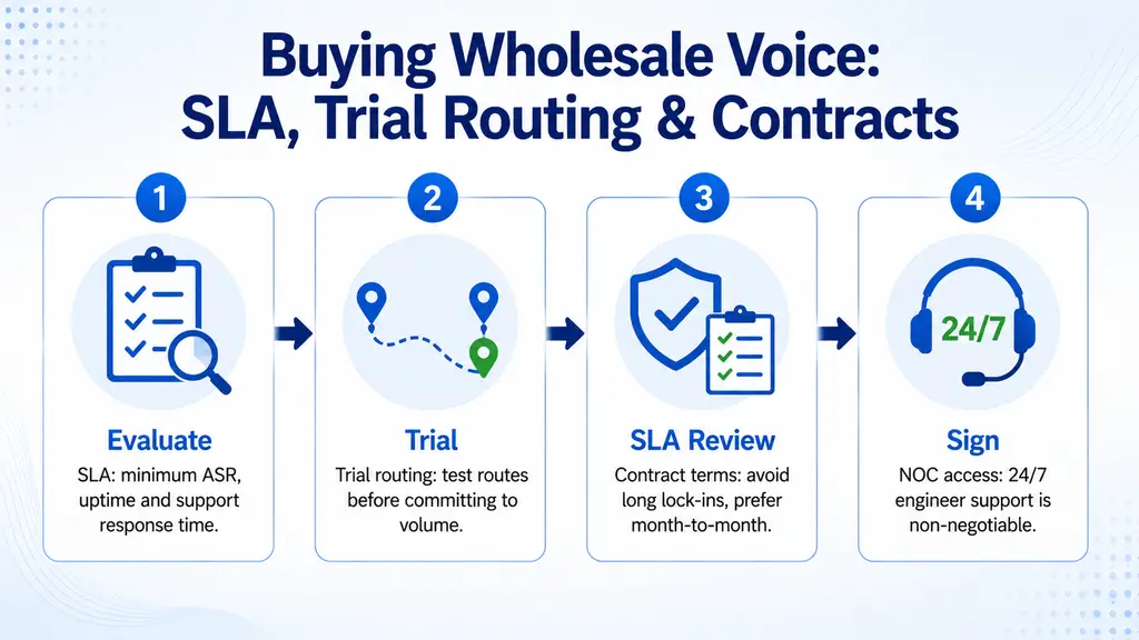Procurement team negotiating a wholesale voice contract