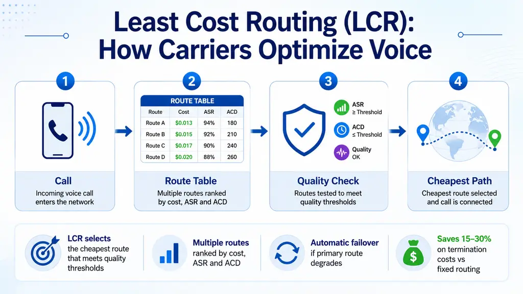 Real-time least-cost routing analytics dashboard