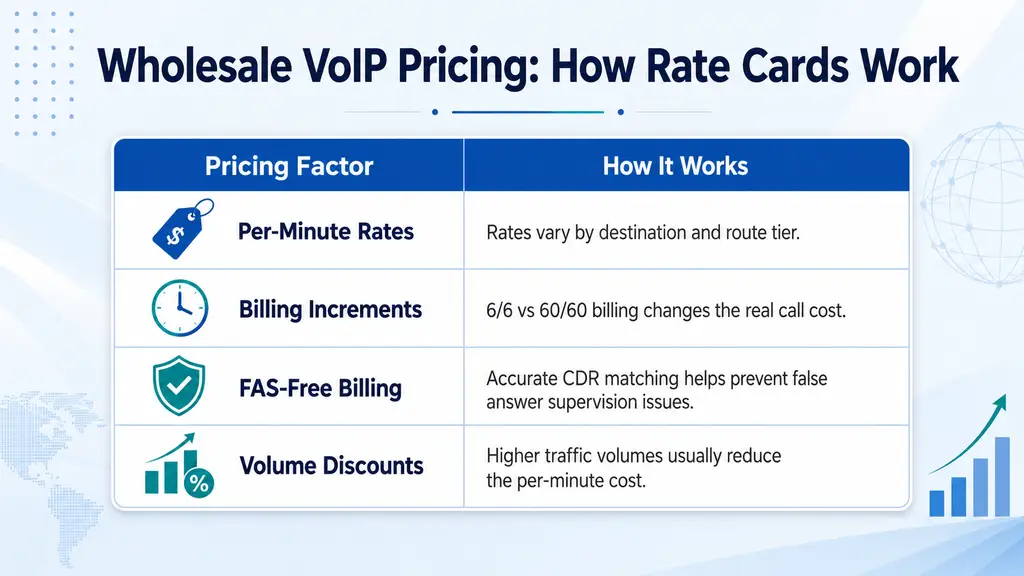 Wholesale VoIP rate-card analysis on a spreadsheet
